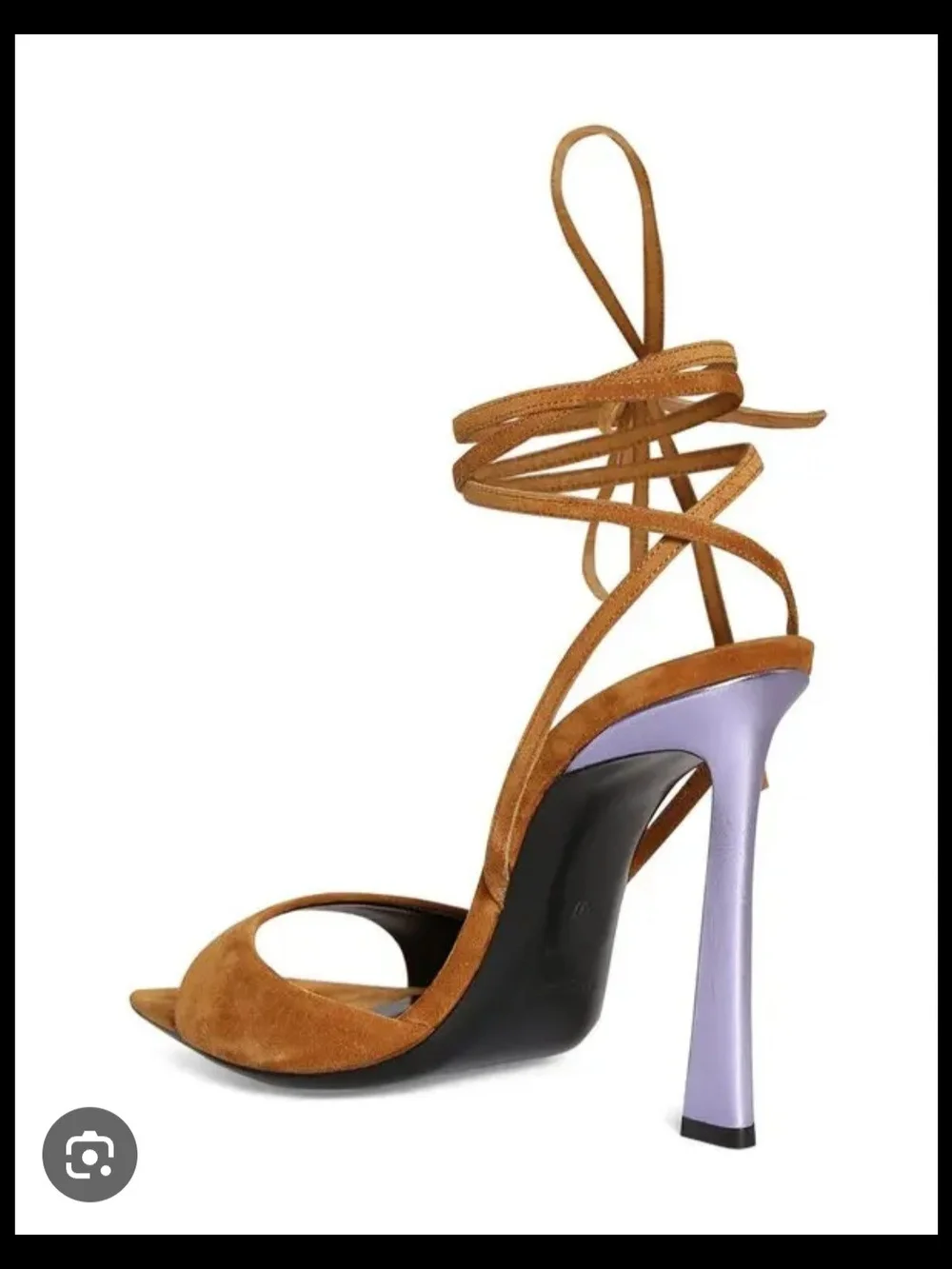 Saint Laurent Tan Suede Lace-Up Sandal with Lilac Block Heel - Picture 2 of 9